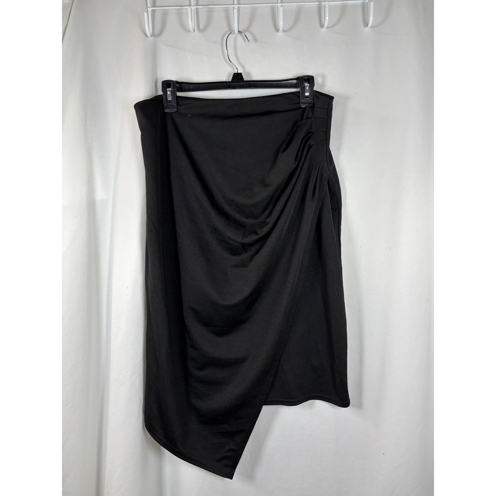 Kate Kasin Womens Black Asymmetrical Draped Midi Skirt XL NWT High Waist Tulip